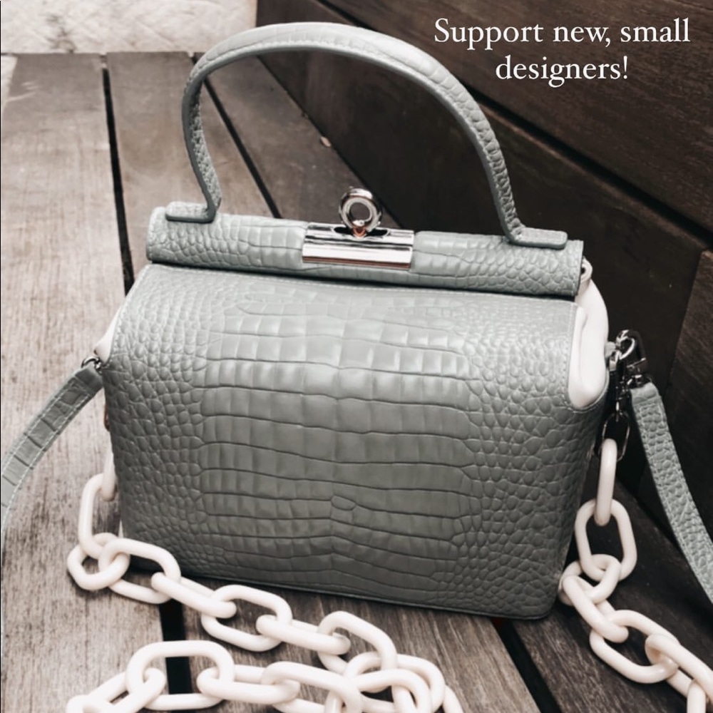 GU_DE Milky Chord Chain Croc Bag Green & Ivory